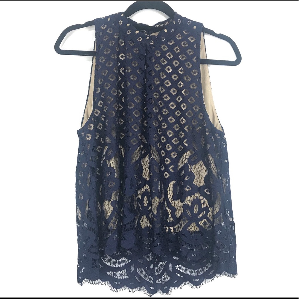 Love Fire Navy Blue Mock Neck Lace Tank Top